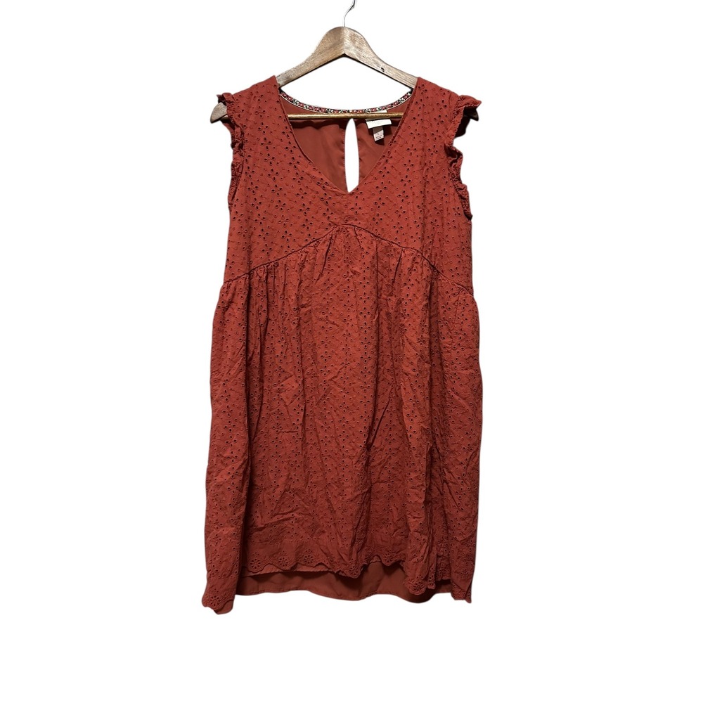 Rust Eyelet Sleeveless V-Neck Dress - Women